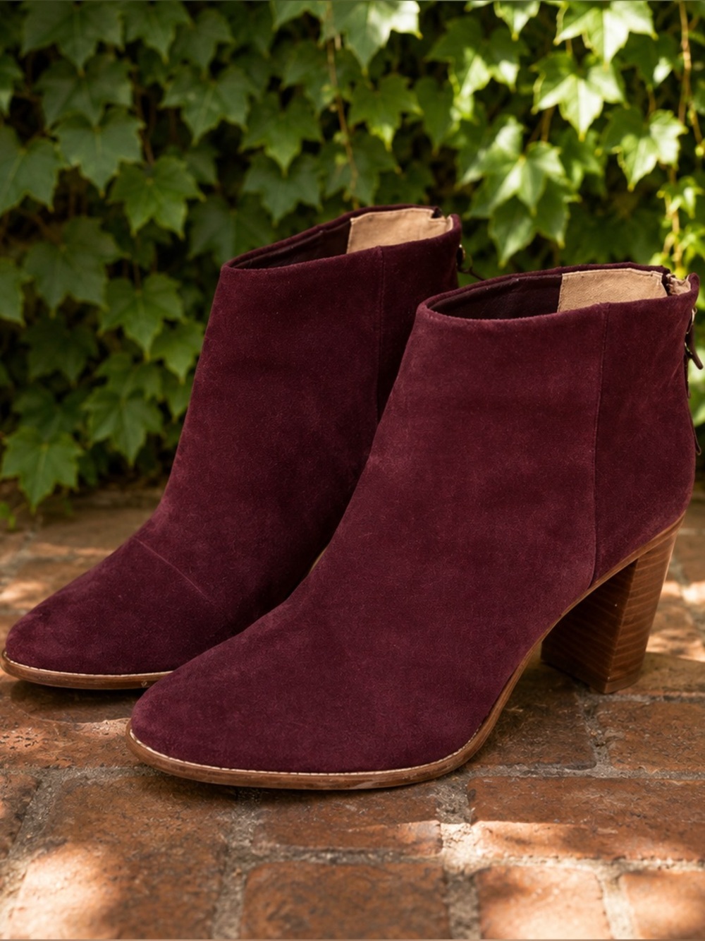 TED BAKER LONDON Minimalist Lorca Plum Suede Block Heel Ankle Boots, 39.5